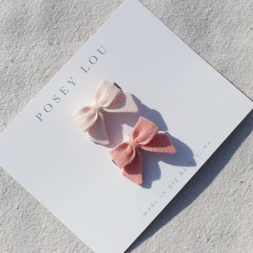 Mini Hair Bow Set | Blossom Pink Linen & Posey Pink Linen | Clip