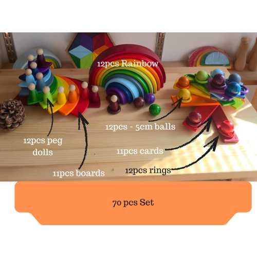 KırtKırt Wooden Rainbow Stacker | Montessori Learning Material | Waldorf Inspired Rainbow | Open Ended Wooden Set