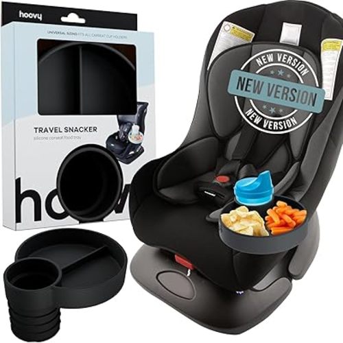 Silicone Cup Holder Tray for Car Seat, Booster Seat, Stroller - Carseat Snack Trays for Kids Travel - Cup Holders Food Tray - Midnight 1 Pack