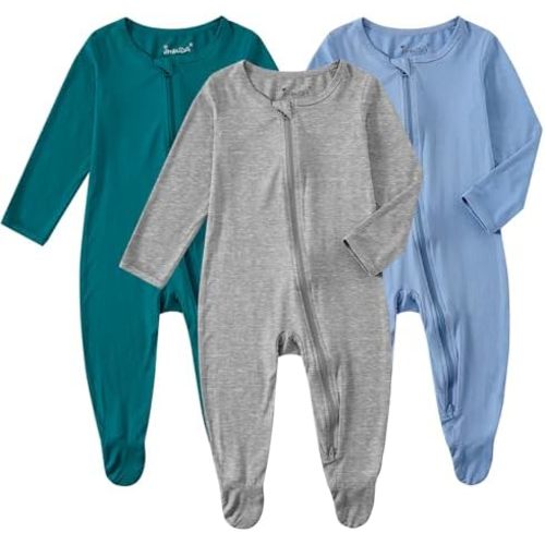 Jimonda Baby Romper Boys Girls Bamboo Pajamas 2-Way Zipper Footed Unisex Zip-Up Sleepers Sleep and Play pjs