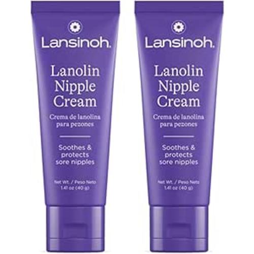 Lansinoh Lanolin Nipple Cream Safe for Breastfeeding Baby, 100% Natural Nipple Butter, Breastfeeding Essentials for Postpartum Moms, 1.41 Ounces (2 Pack)