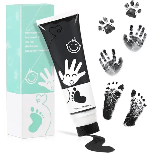 75ml Black Baby Hand and Footprint Ink Kit, Baby Handprint Footprint Paint for Newborn Keepsake, Dog Cat Paw Print Kit, Washable, Non Toxic Acid-Free, Safe Gentle for Ideal New Mom Gifts