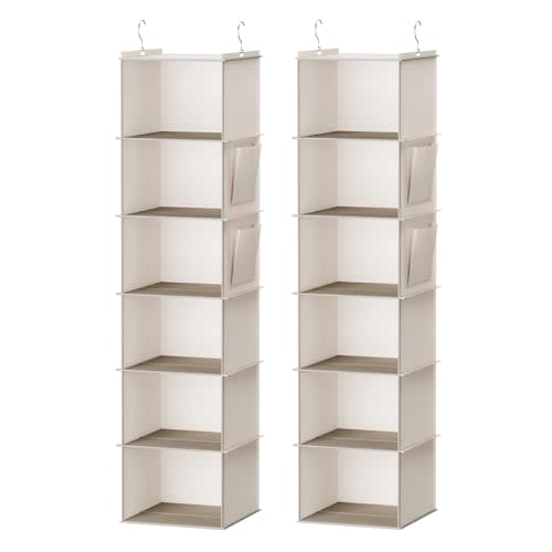 YOUDENOVA Hanging Closet Organizer, 6-Shelf Closet Hanging Storage Shelves, 2 Packs, Beige