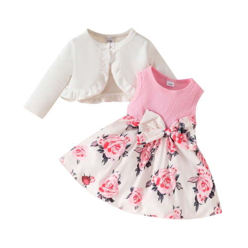 LMTODLFG Baby Girl Clothes Baby Girls Autumn Winter Long Sleeved Coat + Dress Set 0 3 Years Old Girl Plush Coat Vest Skirt 2T Boys Clothes White 3-6 Months