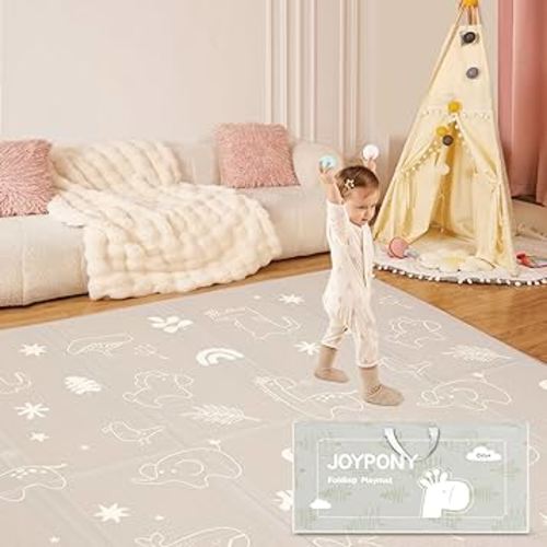 Baby Play Mat, 79" X 71" X 0.6" Extra Large & Thick Reversible Foldable Play Mats for Babies and Toddlers, Anti-Slip Portable Baby Floor Mat for Tummy Time, Baby Mat for Floor with Travel Bag