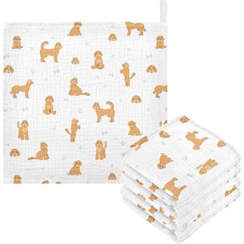 vvfelixl Baby Cotton Washcloths Labradoodle Dog Infants Bath Towel for Unisex Puppy Face Towels for Newborn, Natural Baby Wipes Delicate Skin, 11.8 X 11.8 inch, one sizex5