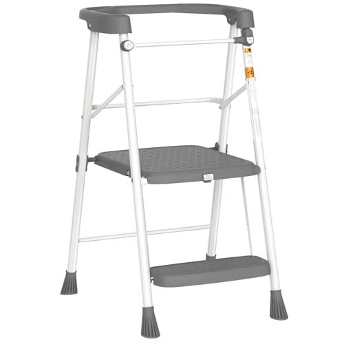 HBTower Kids 2 Steps Step Stool, Toddler Tower for Kitchen Counter Learning, Toddler Kitchen Stool Helper with Anti-Drop Safty Railing Kids Standing Folding Stepper