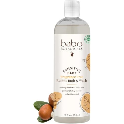 Babo Botanicals Sensitive Baby Fragrance-Free 2-in-1 Bubble Bath & Wash - Shea Butter, Calendula & Oat - Vegan - EWG Verified - For Babies & Kids