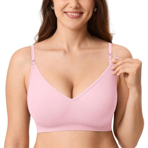 MOMANDA Sleep Nursing Bras for Breastfeeding Seamless Wirefree Maternity Bra V Neck Comfortable Bralette