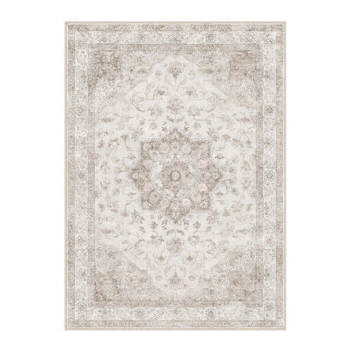 Stella Machine Washable Oriental Ivory Area Rug