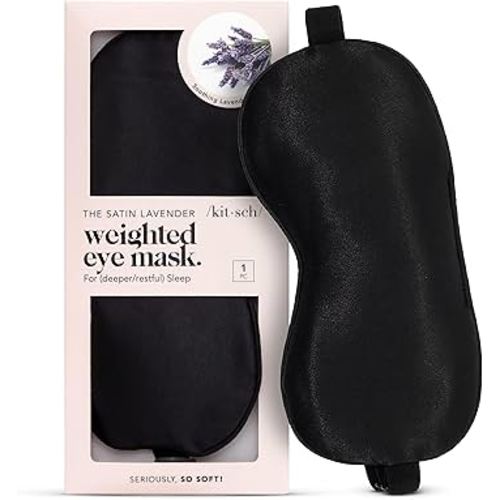 Kitsch Weighted Satin Sleep Mask - Weighted Eye Mask for Sleeping and Travel - Lavender Sleeping Mask for Women and Men - Light Blocking, Adjustable Strap, Ultra-Soft (4.1oz/116g)