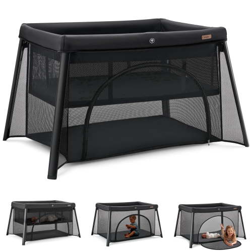 HARPPA Portable Travel Crib with Mattress, Foldable Playard for Baby and Toddler, 16.42lbs, Black