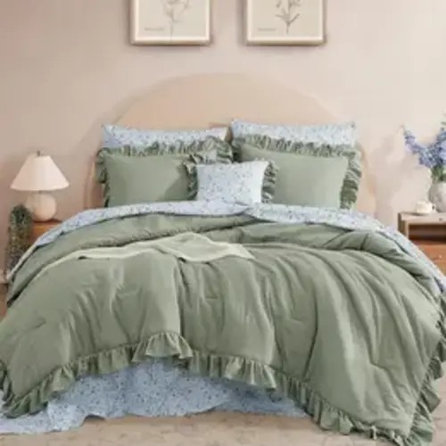 【Summer Sales Deals】Melex Home | 5/7-Pieces microfiber Comforter Set, Modern Farmhouse Coastal Style Bedding Set with Double Sided Storage Pockets, 1 Singale-Stitch Comforter, 2 Pillowcases, 2 Shams, 1 Flat & 1 Fitted Sheet - TikTok Shop