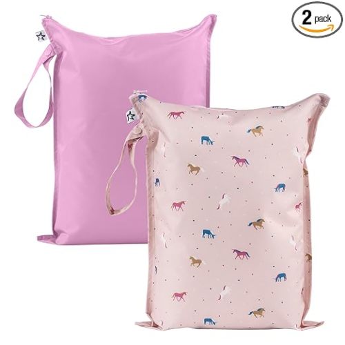 Tiny Twinkle Mess Proof Wet Bags | 2-Pack Reusable Waterproof Wet Bags for Swimsuits | Baby Clothes | Travel & Diaper Bag (Unicorn)