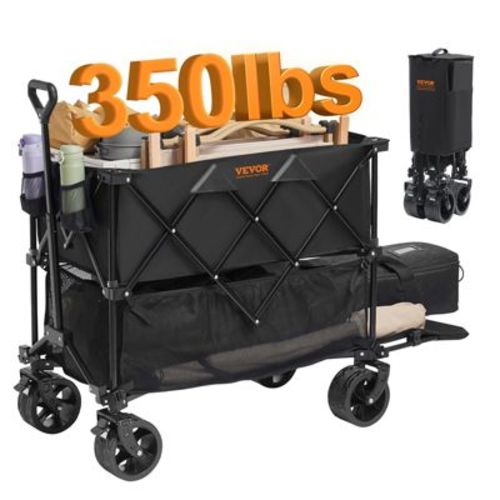 VEVOR Foldable Double Decker Wagon, 400L Collapsible Wagon Cart with All-Terrain Wheels, Heavy Duty Folding Wagon Cart 350 lbs Weight Capacity