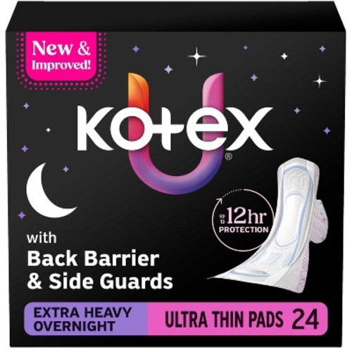 Kotex Ultra-Thin Extra-Heavy Overnight Pads with Wings - 24ct