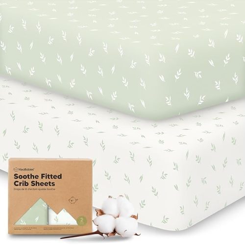 KeaBabies 2-Pack Organic Crib Sheets for Boys, Girls - 52x28 Fitted Crib Mattress Sheet Neutral, Breathable Jersey Cotton Cover for Baby Bed, Toddler Mattress, Soft & Cute Prints (Herb)
