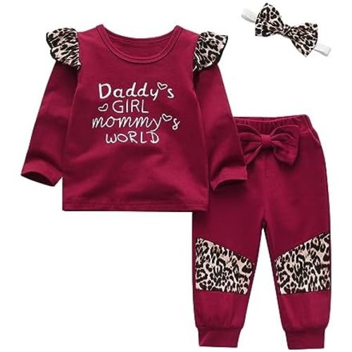 3Pcs Baby Girl Clothes Long Sleeve Letter Tops Casual Pants and Headband Outfit Set