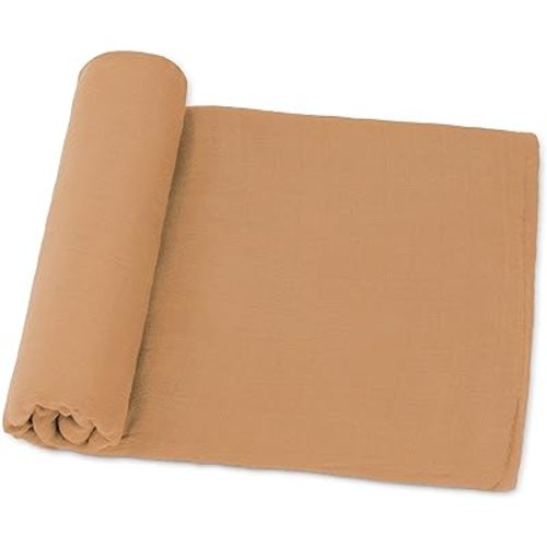 Comfy Cubs Muslin Swaddle Blankets Pack of 1, 47 x 47 Inch Soft Cotton Baby Blanket Set, Large Multipurpose Wraps for Newborns - Self-Soothing Swaddles for Newborns - Caramel