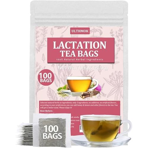 Premium 100 Lactation Support Tea Bags, for Mothers Nursing Milk & Mom Breastfeeding, Made with 5 Natural Herbs, Fenugreek, Milk Thistle, Fennel Seeds, Nettle Leaves, Licorice Root, No Artificial Flavors & Caffeine Free.