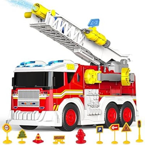 Fire Truck Toy for 3 4 5 6 Year Old Boy Gift, Toddler Toys For 3 4 5 Years Old Boy Christmas Birthday Gift, Indoor Firetruck Toy For Kids 3-6 Year Old Role Playing With Ladder, Sounds And Lights