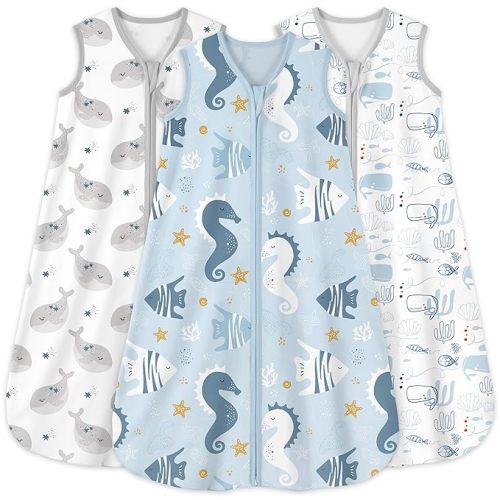 Yoofoss Baby Sleep Sack 6-12 Months 0.5 Tog Wearable Blanket for Baby, 3 Pack 100% Organic Cotton Infant Toddler Sleeping Sack 2-Way Zipper Lightweight Sleep Sack