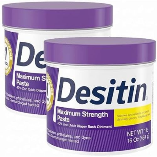 Desitin Maximum Strength Diaper Rash Cream, 40% Zinc Oxide | Treatment & Prevention | Hypoallergenic | Paraben-Free | 16 oz Pack of 2