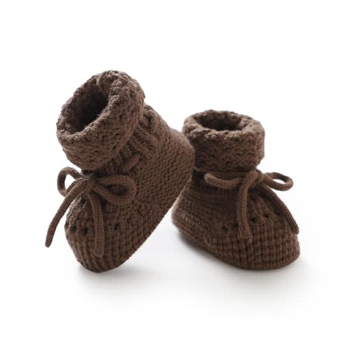Baby Booties 100% Cotton Knitted Newborn First Cozy Warm Crib Shoes for Toddler Infant Boy Girl Babys Shower Gift