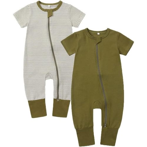 BeiVSlley Baby Boy Girl's 2 Pack Summer Short Sleeve Rompers Infant Cotton Coveralls Toddler Zip front Outfits Clothes