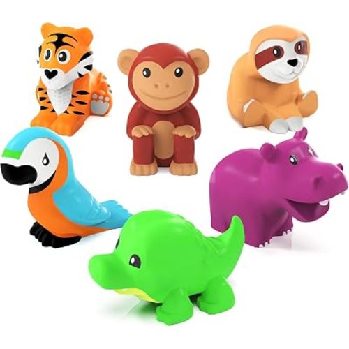 Tub Works Rainforest Mold Free Bath Toys, 6 Pack | Sealed, No Hole Design Keeps Moisture Out | Soft, Squeezable & Floatable | Easy-Grip Baby & Toddler Bath Toys | Great Baby Pool Toys