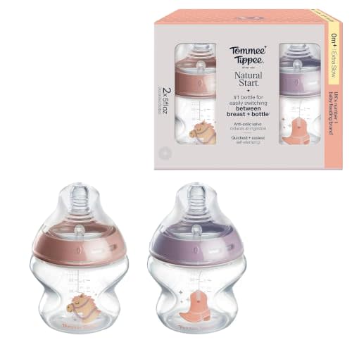 Tommee Tippee Natural Start Newborn Baby Bottles, 0m+, 5oz | Pack of 2, Slow Flow Breast-Like Nipple for a Natural Latch, Self-Sterilizing, Cowboy Theme, BPA Free