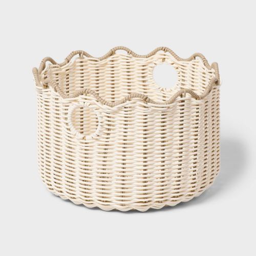 Scalloped Poly Rattan Medium Decorative Basket Cream - Brightroom™