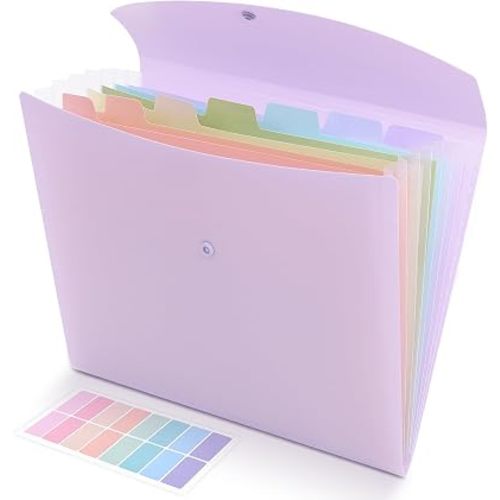 SKYDUE Cute Accordion File Organizer, Expanding File Folder with 8 Pockets, Document Organizer with Colorful Tabs for School, Office, Hospital Tax, Receipts Storage Letter/A4 Size Purple