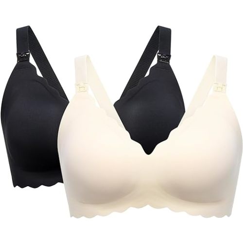 Momcozy Nursing Bras for Breastfeeding, Seamless Pregnancy Maternity Bra Wireless Classic Jelly Strip Support Nursing Bra