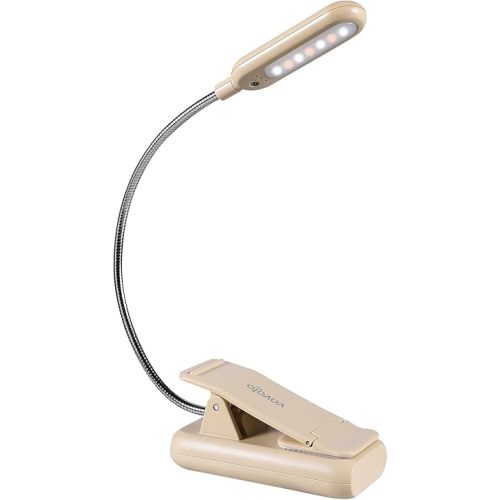 VAVOFO Rechargeable Book Light for Reading in Bed Kids, 7 LED Reading Light with 9-Level Warm Cool White Daylight, Eye Care Lamp with Power Indicator for Bookworms (Khaki)