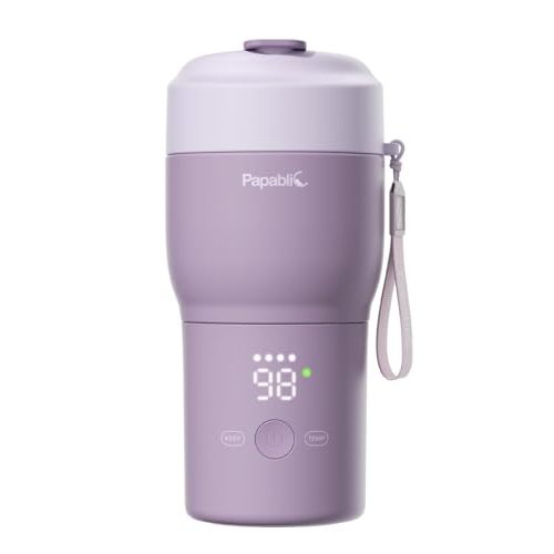 Papablic Portable Bottle Warmer Pro for Travel – Fast Heating, Built-in Sterilizer, 30W Fast Charge, 5-Temp Control, Easy-Clean Wide Mouth, Baby Milk Warmer for Breastmilk & Formula, Lilac Purple