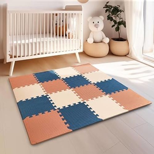 TCBunny Kids Soft EVA Foam Jigsaw Puzzle Play Mat, 18 Interlocking Tiles and Edges Baby Play Mat, for Kids Gym, Nursery, Playroom, Pet Mat, Total Floor Coverage 16 Sq Ft