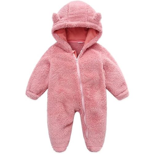 UVIPC Newborn Baby Bear Fleece Outfit Footie Jumpsuit Winter Romper Snowsuit outfit Bear Suit Warm Hooded Outfits