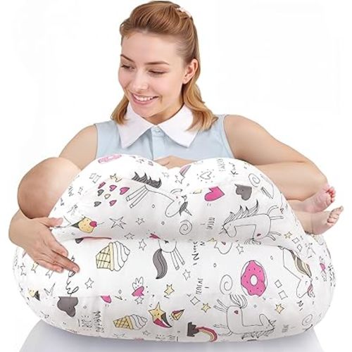 Nursing Pillow for Breastfeeding - Ergonomic Comfort & Support Baby Pillow for Bottle Feeding and Breastfeeding, Easier and Healthier Nursing, Firm Fiber Fill, with Removable Cover (Rainbow)