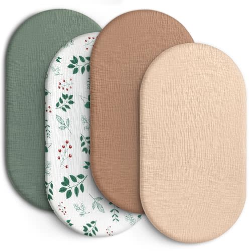 100% Muslin Cotton Baby Bassinet Sheets for Baby Boy Girls,4-Pack Fitted Bassinet Sheets Set Compatible with Halo Bassinest Swivel Sleeper,Baby Delight,Angelbliss,32"X16" (Leaf Series)
