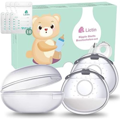 Lictin Breast Shell Breastmilk Collector for Breastfeeding-2 Pcs Silicone Breast Pad Nursing Cup Milk Saver for Nursing Moms Protect Sore Nipples Soft and Reusable with Box