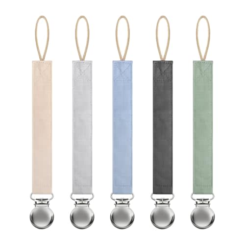 Linen Pacifier Clip for Baby Girls & Boys, 5 Pack Binky Clips | Soft Cotton Linen Fabric, BPA-Free Clips, Universal Fit for Most Pacifiers & Teethers