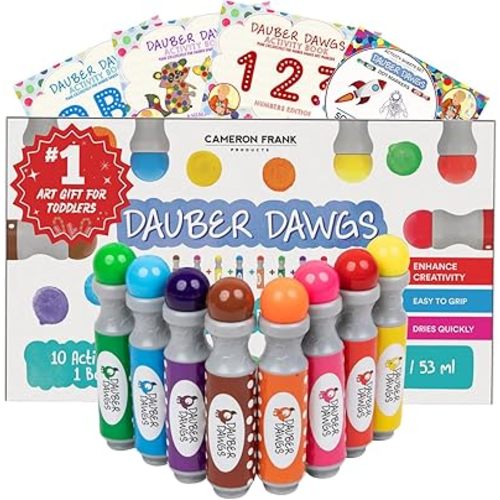 Dauber Dawgs Washable Dot Markers for Toddlers - Bingo Markers for Dot Art w/ PDF Activity Books, Dot Paints Washable for Kids, Bingo Dabbers Dotters & Dobbers, Holiday Gifts Daubers, Dot Painting