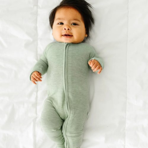 Heather Sage Ribbed Zippy - Little Sleepies