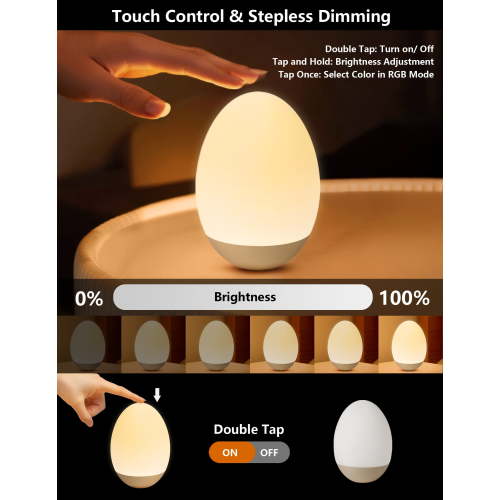 COSJM Baby Night Light, Egg Nursery Lamp RGB Colors, Touch Control, Rechargeable