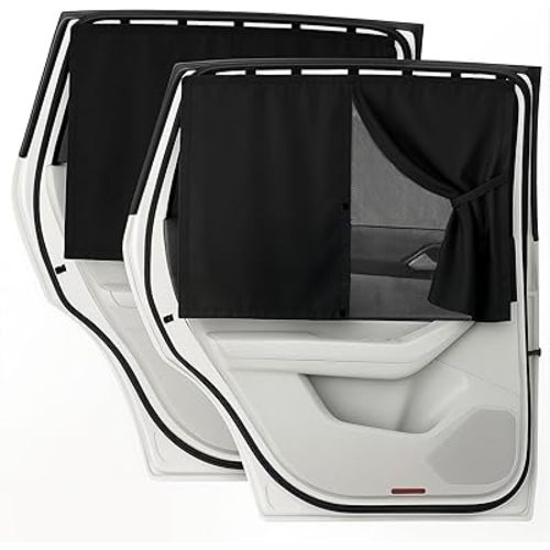 EZTIME Car Window Shades, 2 Pack Magnetic Double Layer Window Shade for Baby in Car, Adjustable Privacy Blackout/See-Through Back Window Curtains for Baby Kids UV Protection