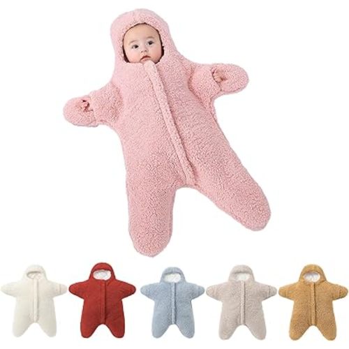 Baby Starfish Onesie, Newborn Starfish Swaddle Bag, Infant Winter Sleeping Sack for Newborn Baby Boys Girls (Pink, 0-3 Months)