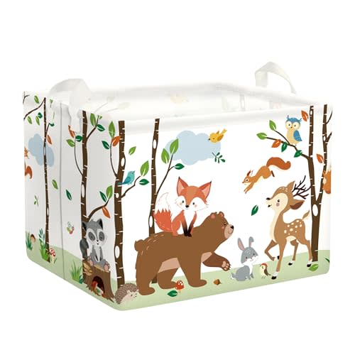 HUUMONSS Woodland Animals Baby Laundry Hamper Collapsible Clothes Kids Storage Basket Large Boys Girls Gift Toy Box Bin for Nursery Room, Bear, 36L