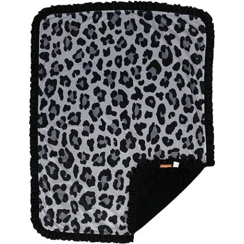 Dear Baby Gear - Reversible Baby Blankets - Soft Nursery Blanket for Newborn - Toddler Blankey - Throw Blanket for Boys & Girls - Infant Blankets - 43x33 (Black and Gray Leopard w/Ruffles)