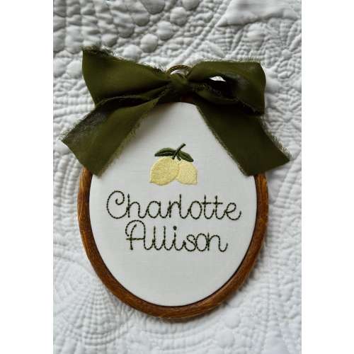Personalized Baby Name Embroidery Hoop, Lemon Nursery Decor, Lemon Name Sign, Baby Announcement Hoop, Lemon Nursery Wall Art, Lemon Sign